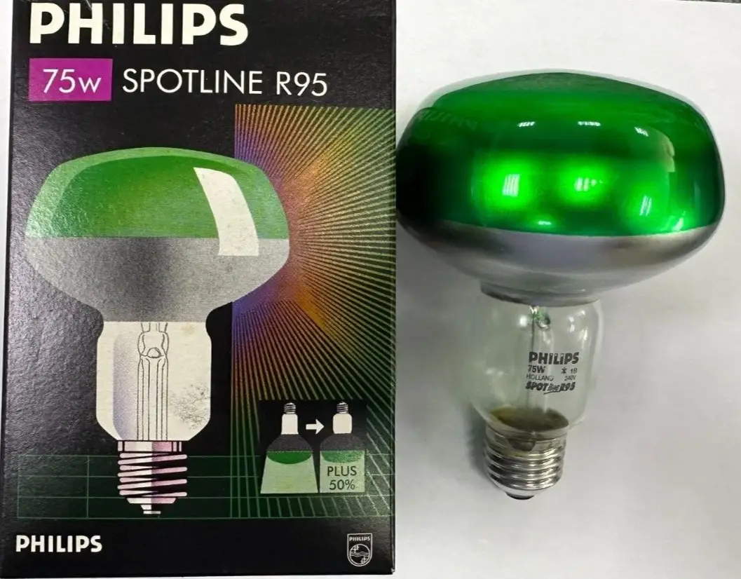1x 75W Philips R95 Green Coloured Reflector Dimmable Spot Light Bulb ES E27 Lamp