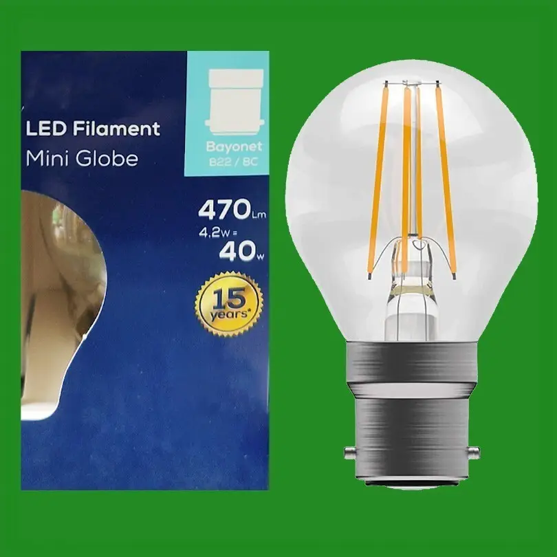 4x 4.2W (=40W) Clear Mini Globe LED Filament BC B22 Bayonet 2700K Light Bulb