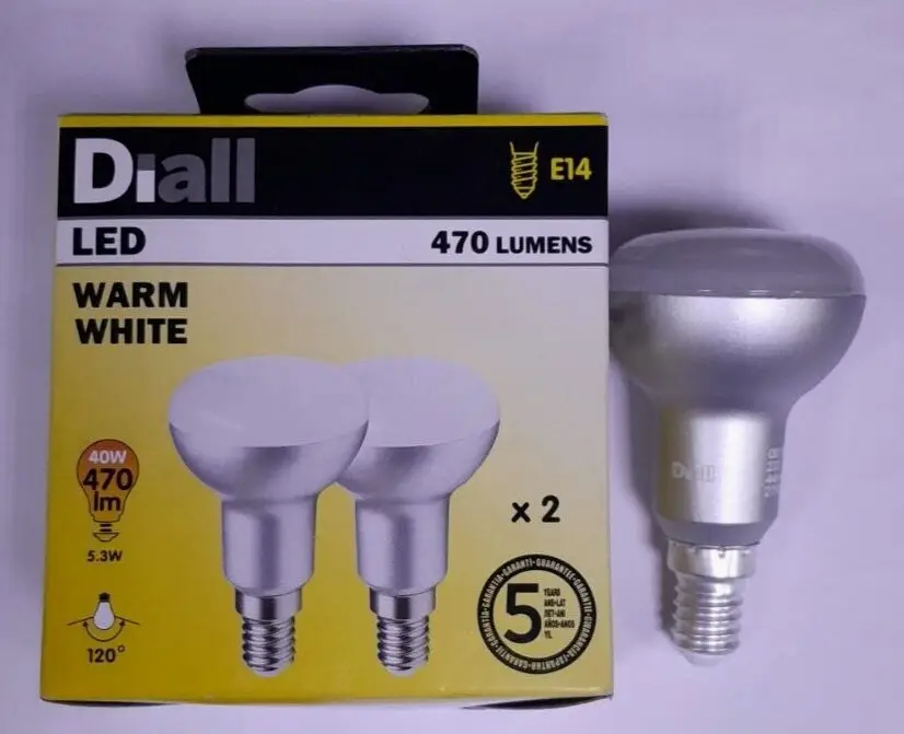 4x 5.3W (=40W) Diall R50 Reflector Spotlight LED E14 SES Edison Screw Light Bulb