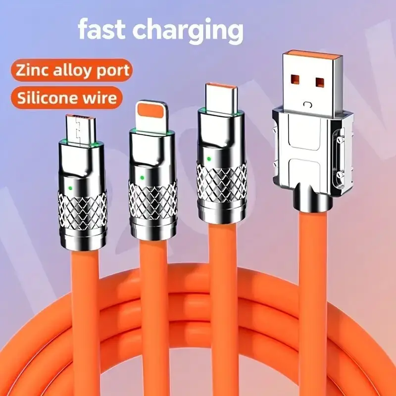 USB Mobile Phone Charging Cable 3-In-1 Type-C, 8 Pin, Micro, Data Fast Charging - image 2 | Free standard UK delivery included | Discount Quality Products