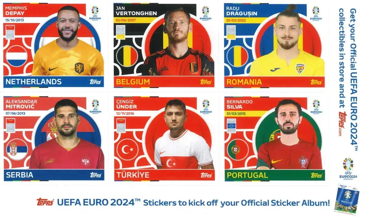 Topps Sheet of 6 Stickers, Football, Soccer, UEFA EURO 2024, Bernardo Silva - Free standard UK delivery included | Discount Quality Products