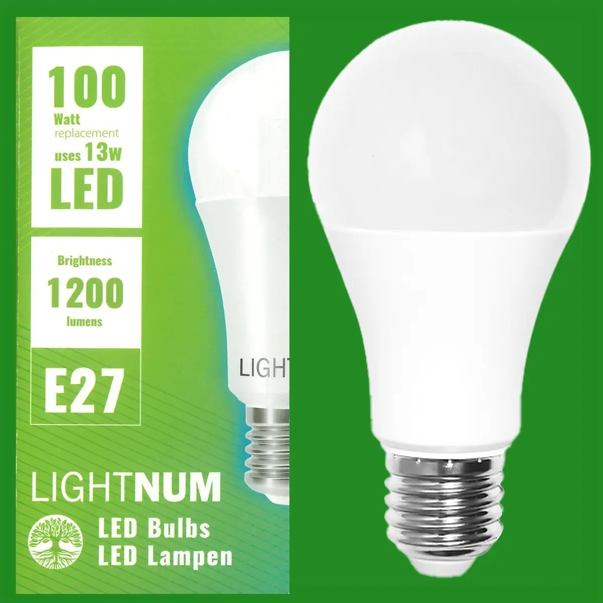 10x 13W (=100W) LED GLS Light Bulbs ES E27 Screw, 2700K Warm White A60 Lamp