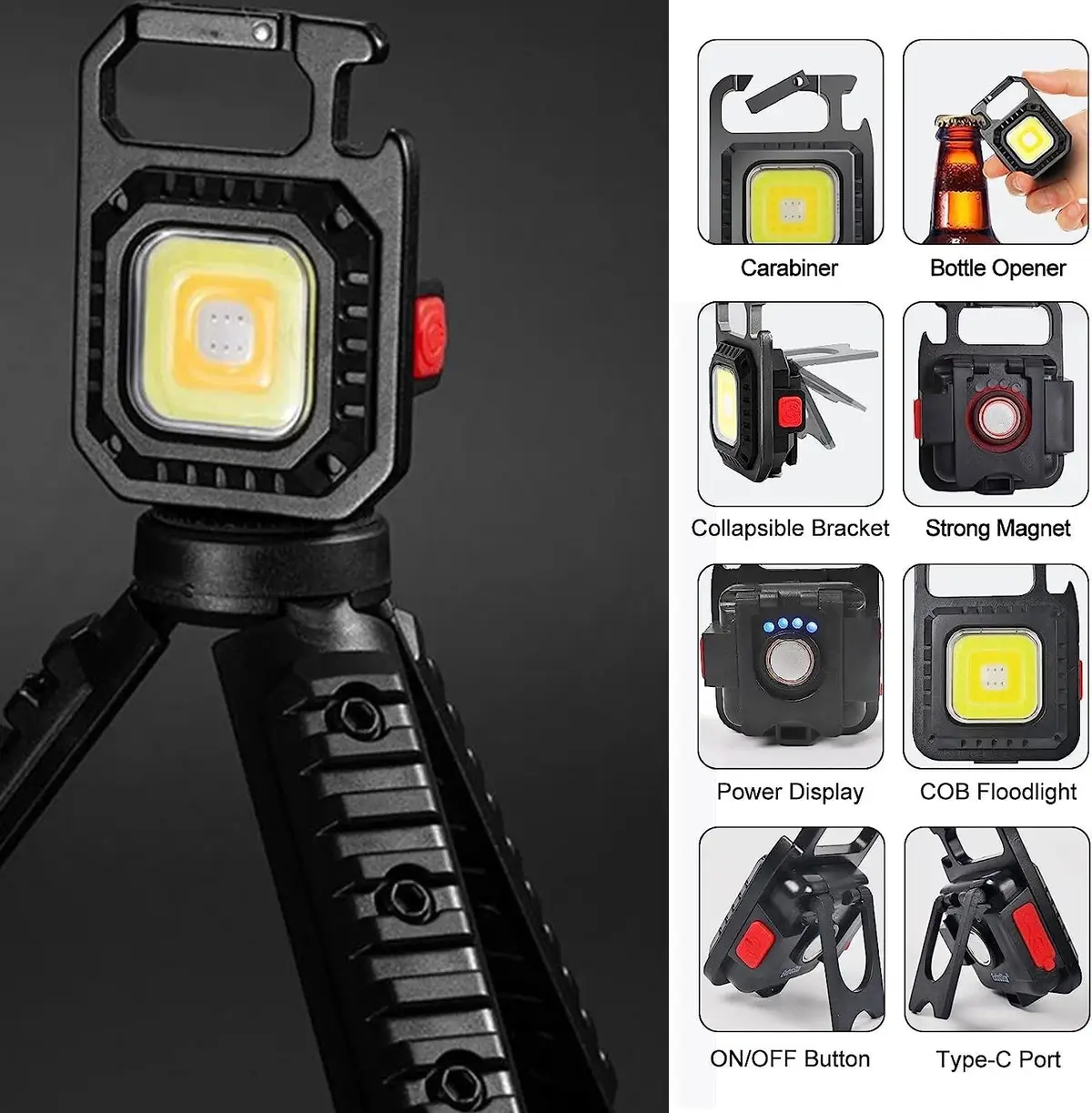Mini Led Flashlight Portable Keychain Light &amp; Stand Bright 7 Modes Camping Torch