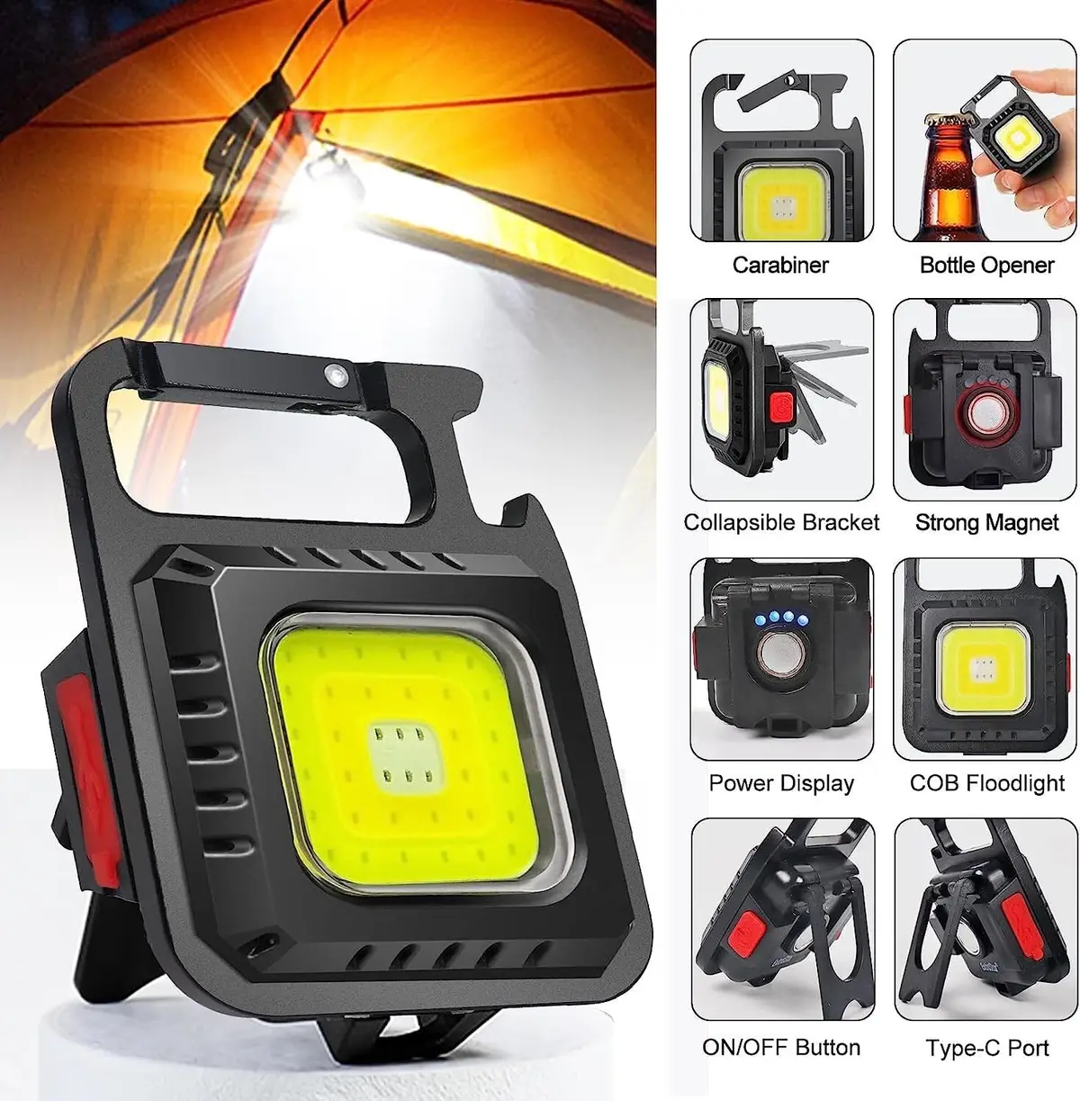 Mini Led Flashlight Portable Keychain Light Bright 7 Modes Camping Walking Torch