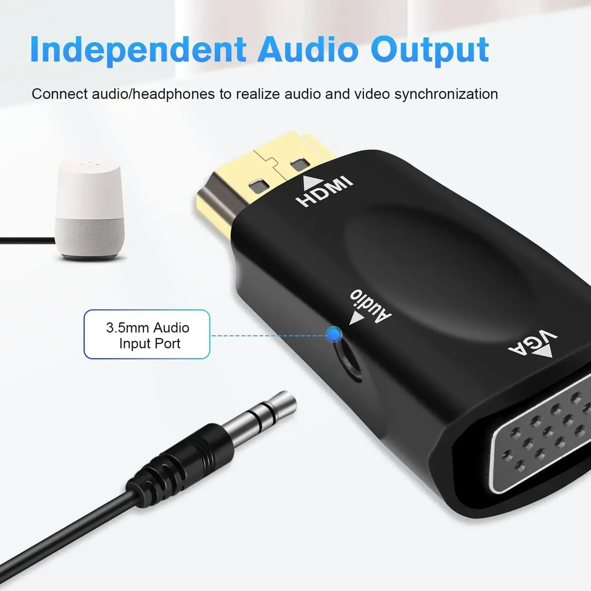 HDMI to VGA Adapter 1080p HDMI Male to VGA Female Adapter with 3.5mm Audio Jack - image 3 | Free standard UK delivery included | Discount Quality Products