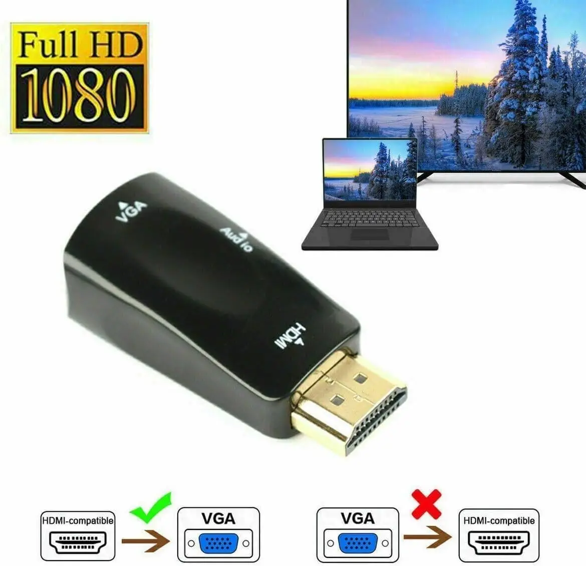 HDMI to VGA Adapter 1080p HDMI Male to VGA Female Adapter with 3.5mm Audio Jack - image 5 | Free standard UK delivery included | Discount Quality Products