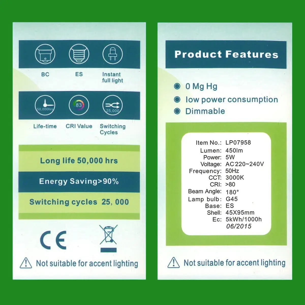 6x 5W Dimmable LED G45 Globe Golf Light Bulb 3000K ES E27 Edison Screw Lamp - image 3 | Free standard UK delivery included | Discount Quality Products
