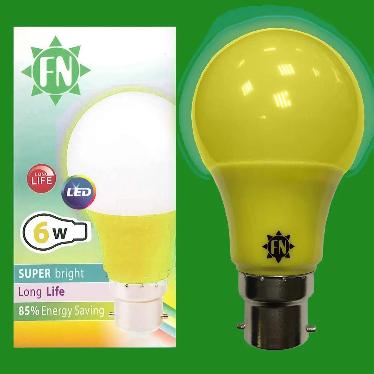 6x 6W LED Yellow Coloured GLS A60 Light Bulb Lamp BC B22 Low Energy 110 - 265V