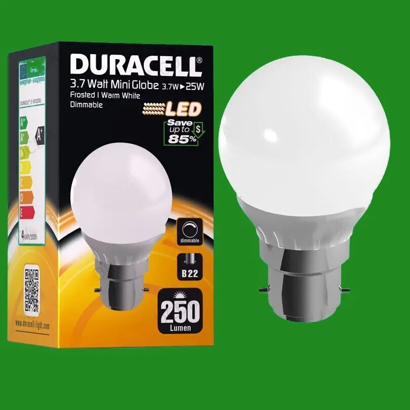 12x 3.7W (=25W) Dimmable Duracell LED Frosted Mini Globe Light Bulbs BC B22 Lamp
