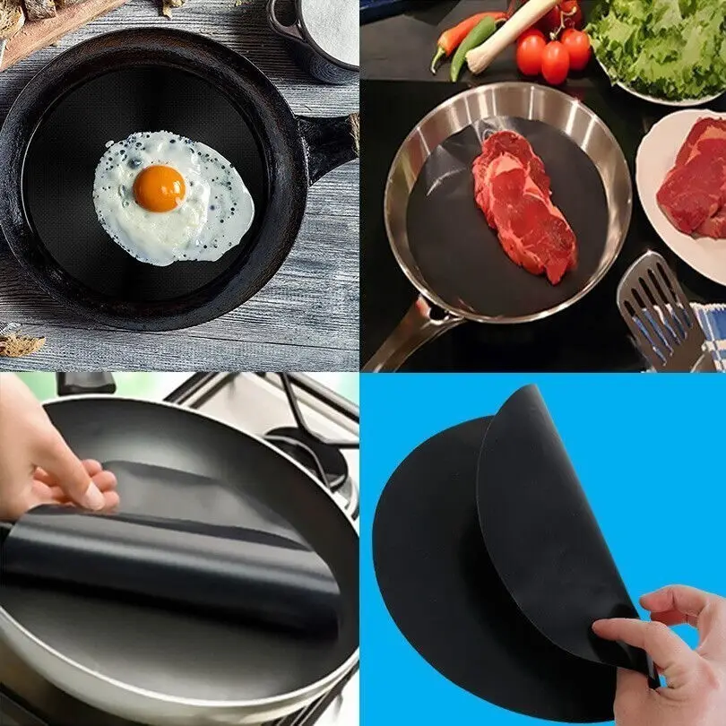 4x 26cm Reusable Non-Stick Black Frying Pan Liner for Healthy Cooking - image 2 | Free standard UK delivery included | Discount Quality Products