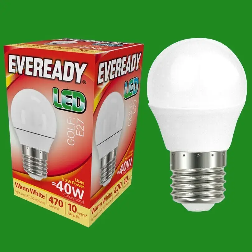 10x 5.2W (=40W) Low Energy Golf Light Bulb, ES E27 Power Saving Lamp Warm White