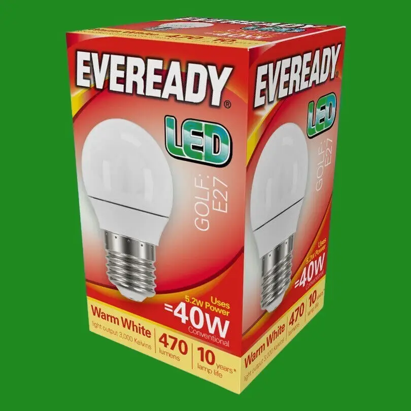 10x 5.2W (=40W) Low Energy Golf Light Bulb, ES E27 Power Saving Lamp Warm White - image 3 | Free standard UK delivery included | Discount Quality Products