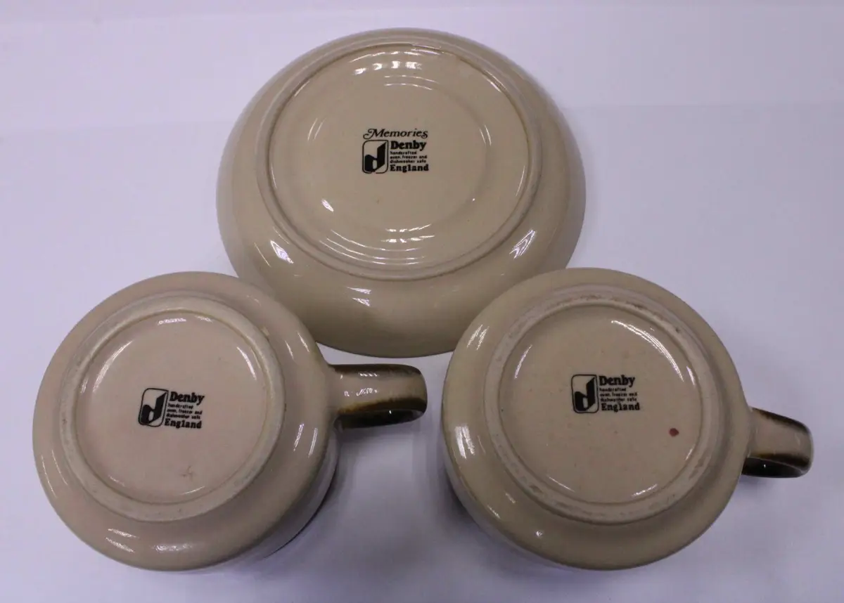 Set of 2 Cups & 1 Saucer, Flower Design, Brown, Ceramic Tableware, Denby Brand - image 3 | Free standard UK delivery included | Discount Quality Products