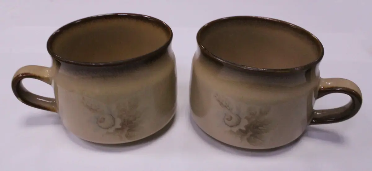 Set of 2 Cups & 1 Saucer, Flower Design, Brown, Ceramic Tableware, Denby Brand - image 5 | Free standard UK delivery included | Discount Quality Products