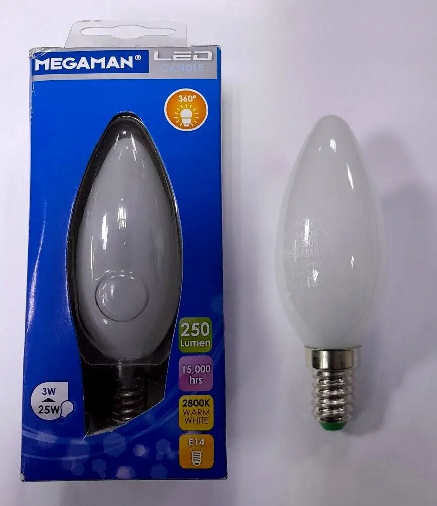 3x 3W (=25W) Megaman LED Pearl Candle 2800K Light Bulbs SES E14 Small Screw Lamp