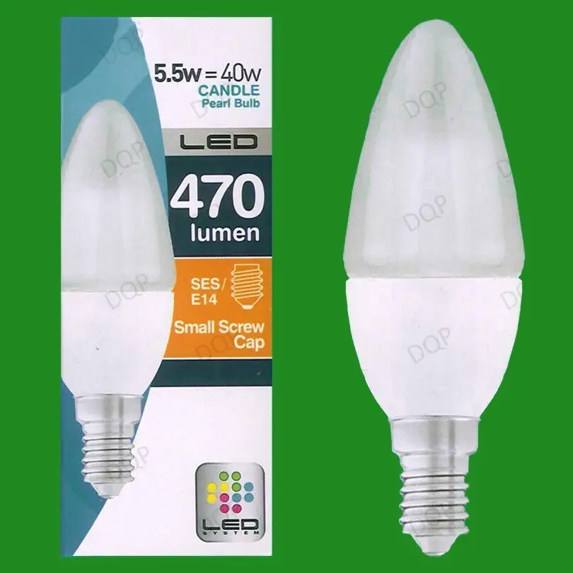 10x 5.5W LED Ultra Low Energy, Instant On, Pearl Candle Light Bulb, SES E14 Lamp