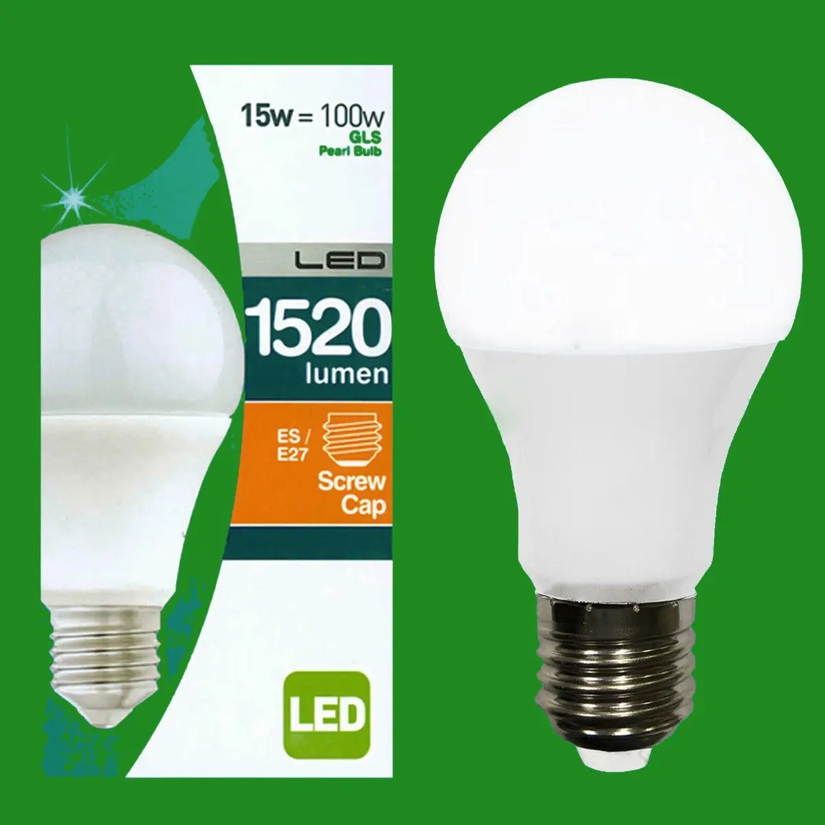 6x 15W (=100W) LED Pearl GLS Light Bulb Standard Shape ES E27 Edison Screw Lamp
