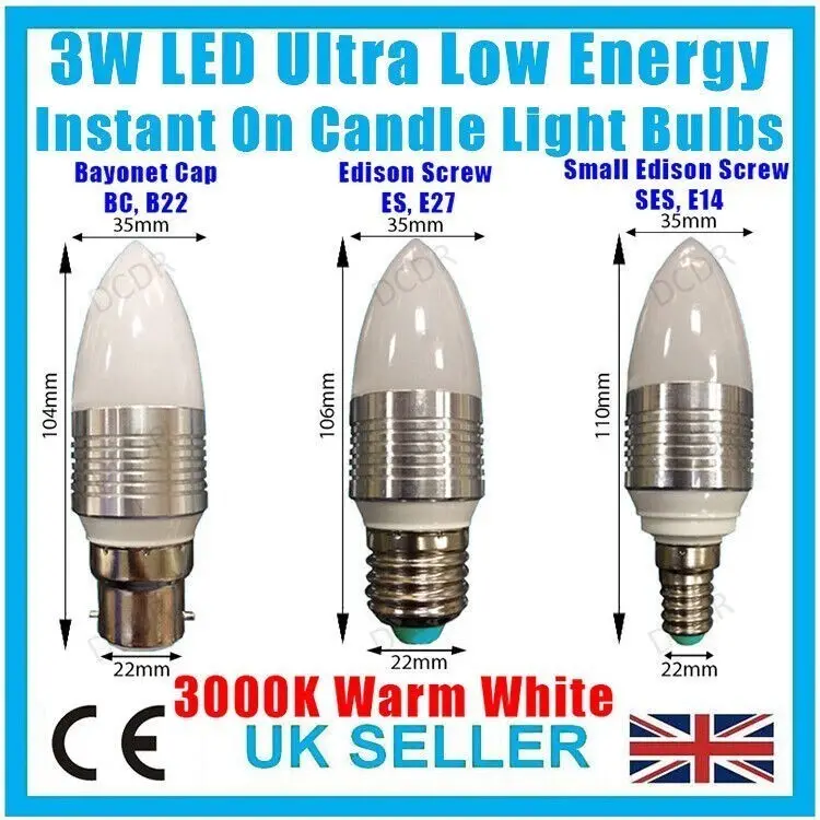 4x 3W LED E27 ES Ultra Low Energy Candle Light Bulbs 3000K Warm White Lamps - image 2 | Free standard UK delivery included | Discount Quality Products