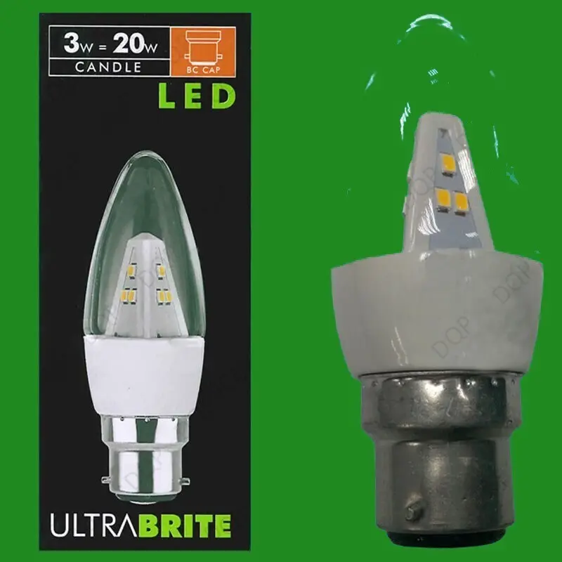 12x 3W LED Clear Candle BC B22, Ultra Low Energy Spot Light Bulb Lamp Instant On