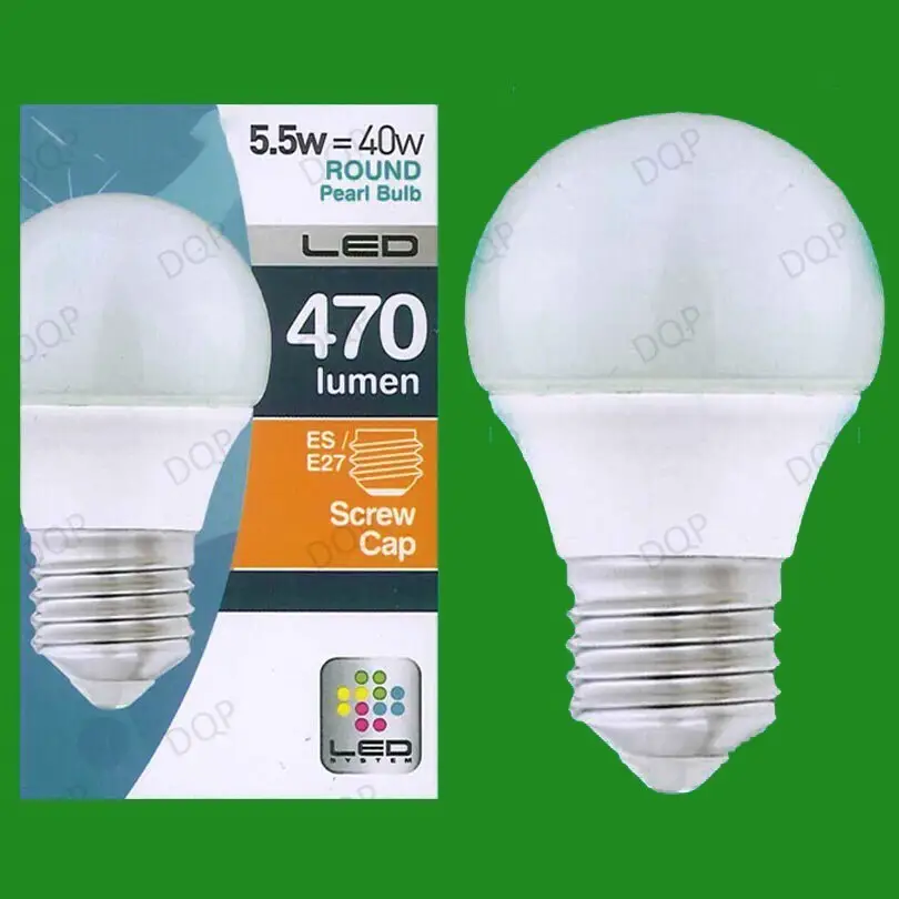 2x 5.5W LED Ultra Low Energy Instant On Pearl Round Golf Light Bulb ES E27 Lamp