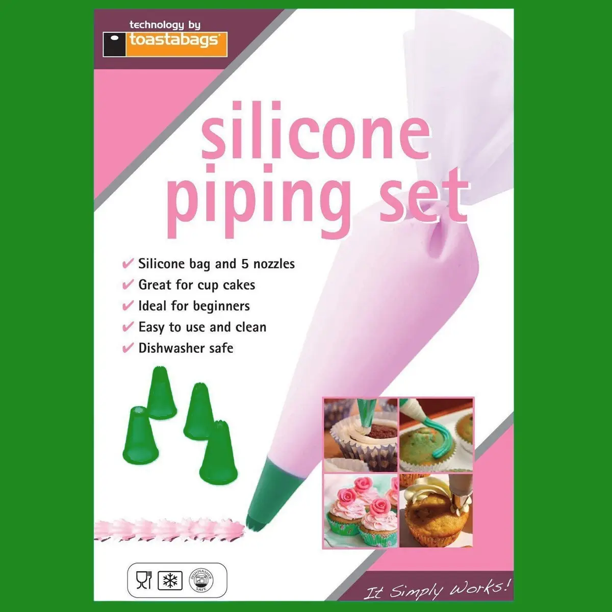 Silicone Piping Set 5 Piece Nozzle &amp; Piping Bag Box, Easy Use Cake Decorations