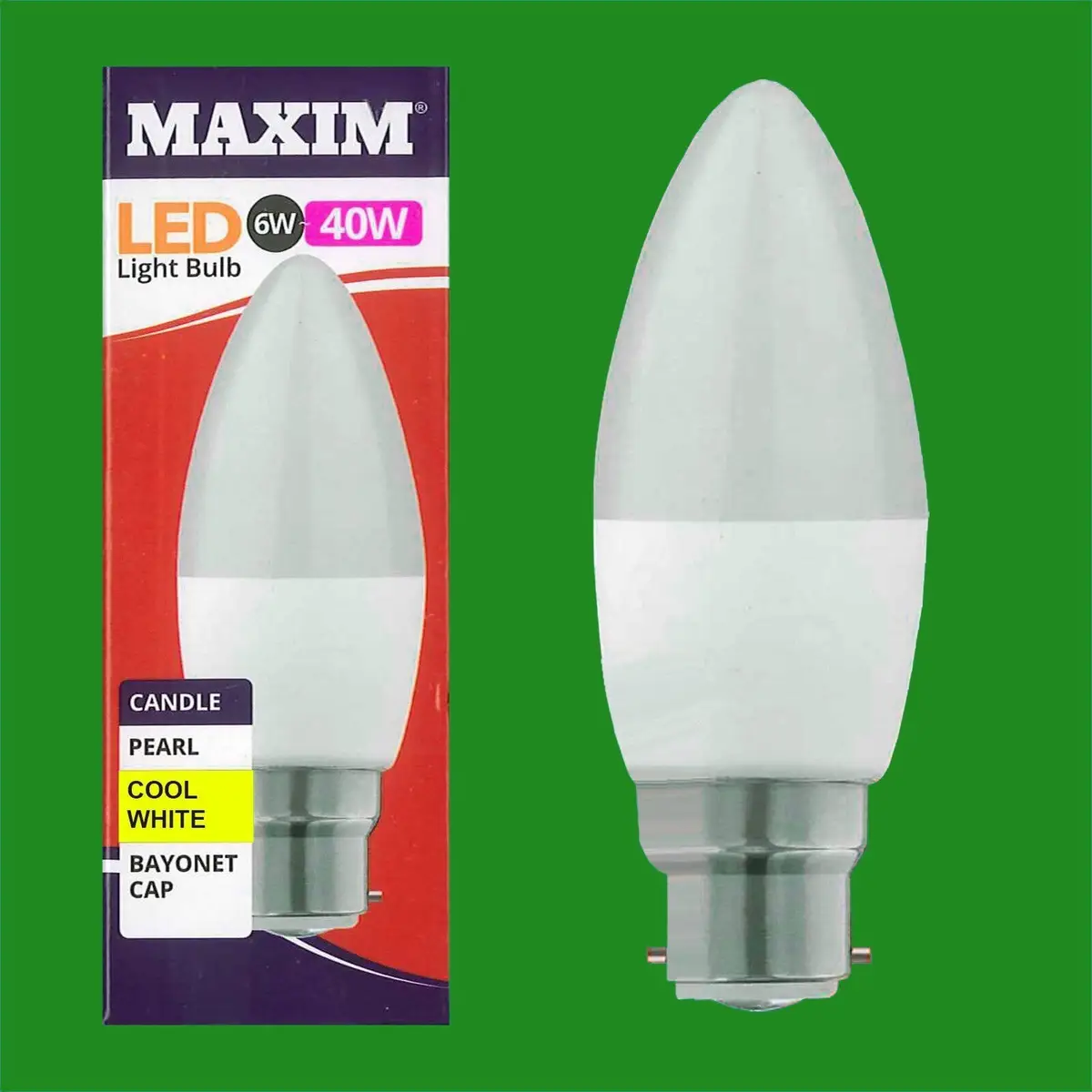 10x 6W (=40W) LED Pearl 4000K Cool White BC B22 Candle Light Bulb Lamp