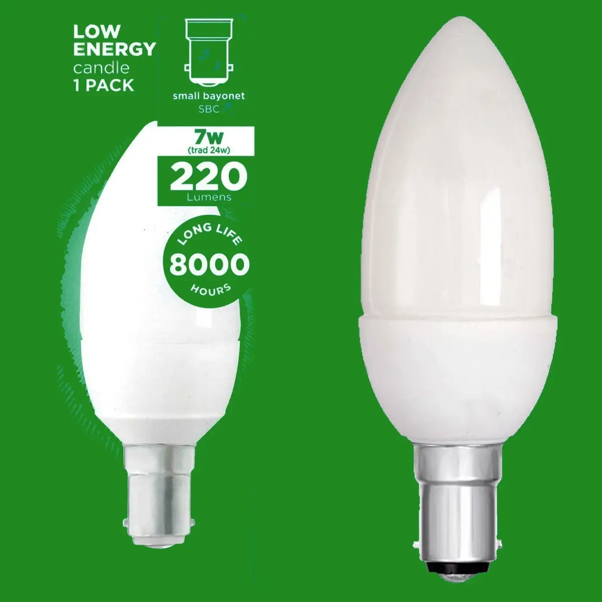 10x 7W (=24W) Low Energy CFL Candle Light Bulbs Small Bayonet Cap SBC B15 Lamp