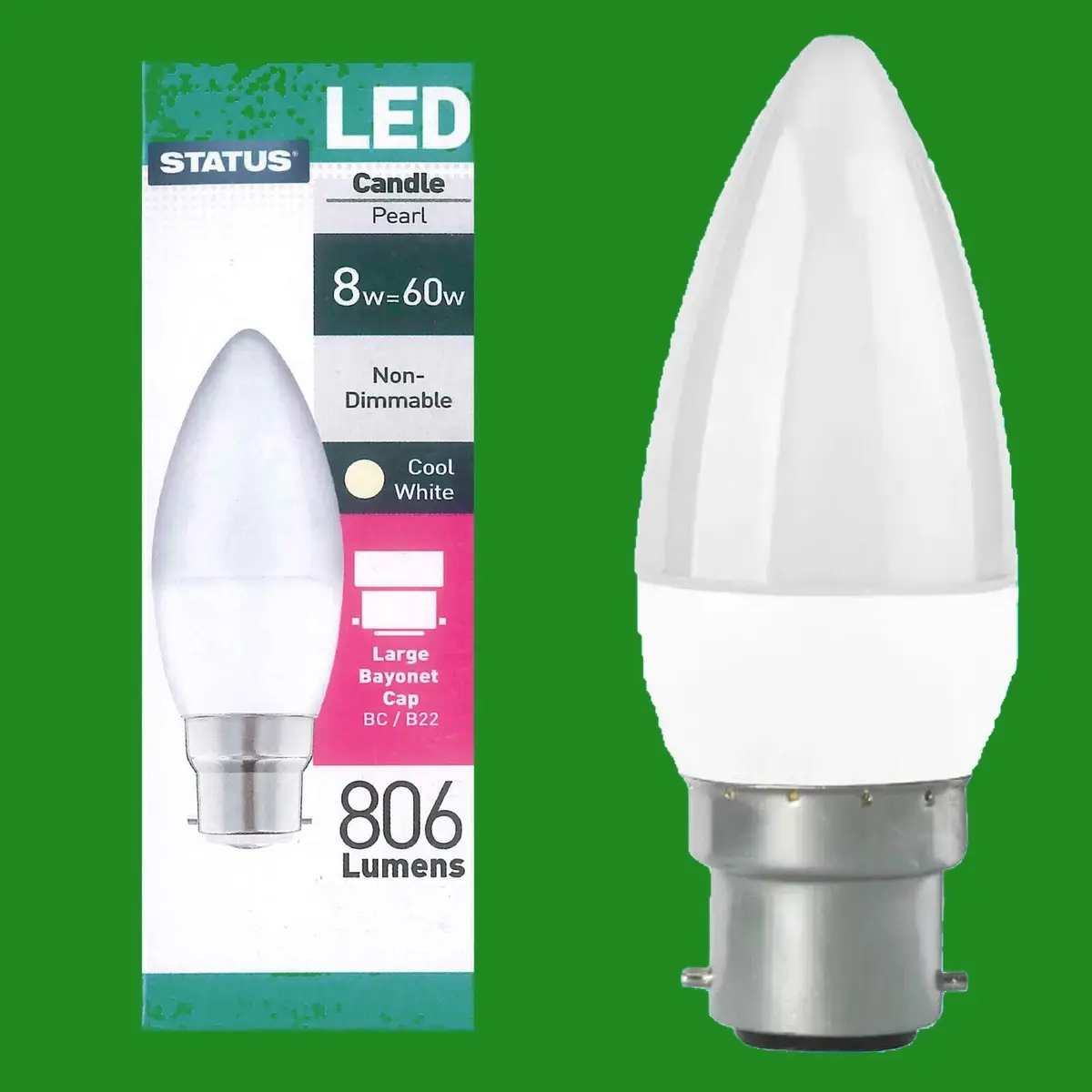 10x 8W (=60W) LED Candle BC B22 Bayonet Cap 4000K Cool White Light Bulbs