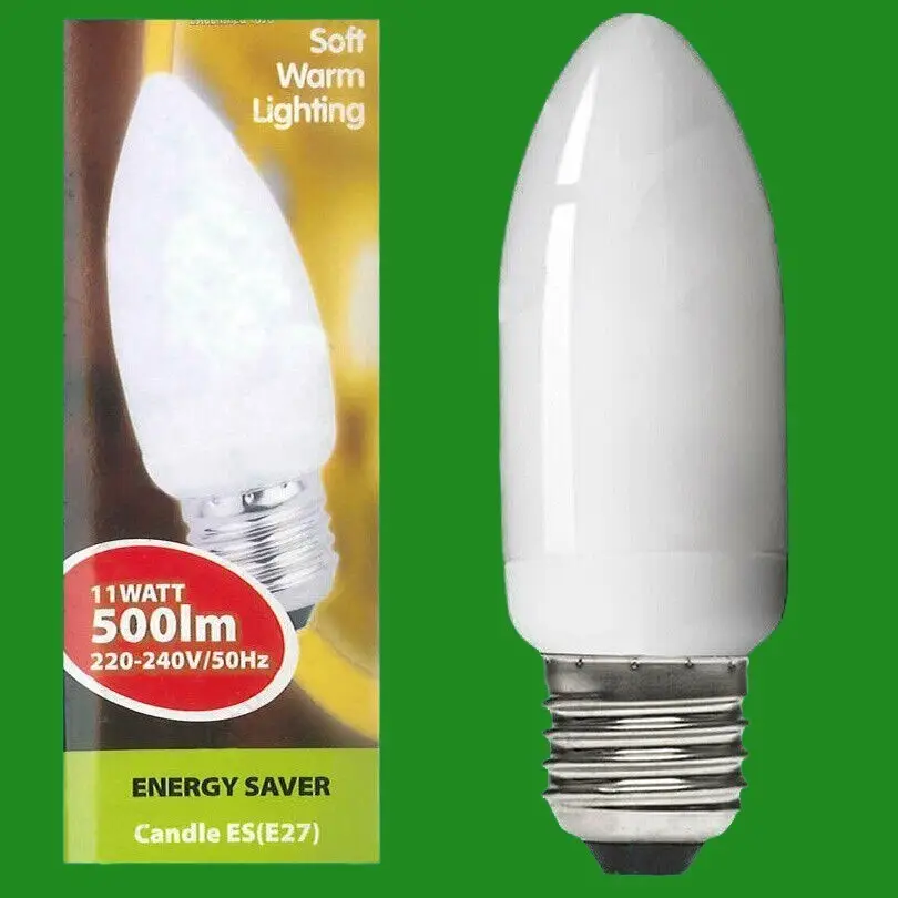 4x 11W (=40W) Low Energy CFL Candle Light Bulb, ES E27 Power Saving Lamp 2700K