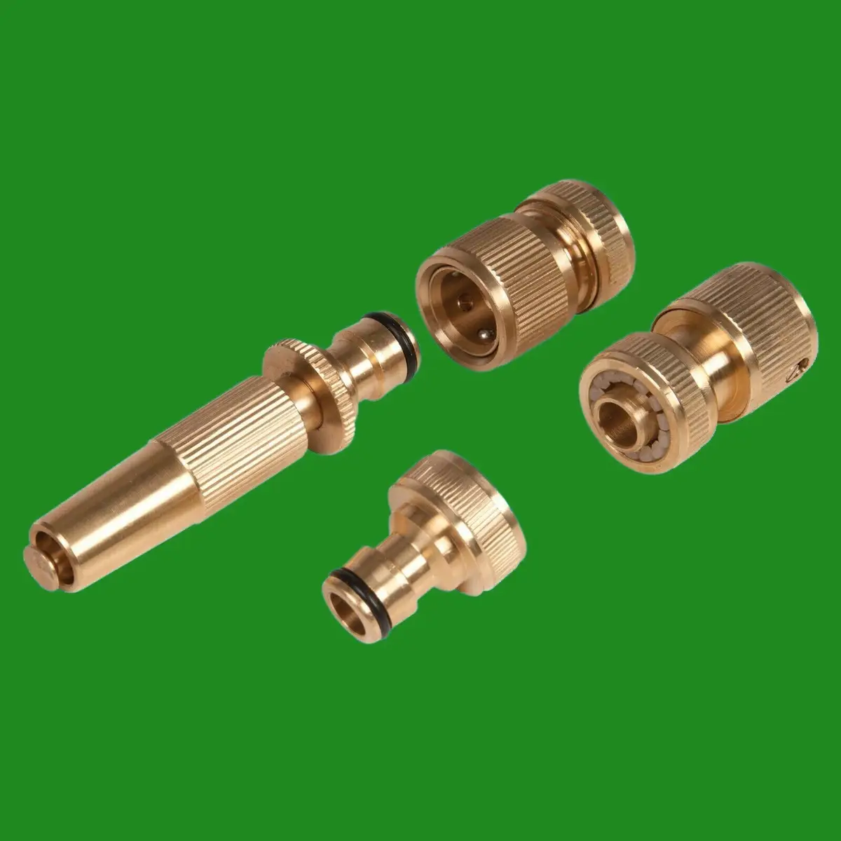 1x Brass 4 Piece Fitting Set, Hose Pipe &amp; Tap Connector, Gardening, Watering