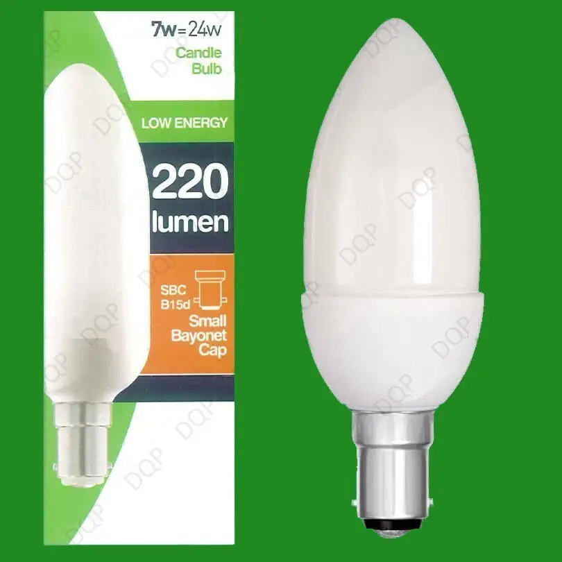 10x 7W Low Energy CFL Candle Light Bulbs, Small Bayonet, SBC, B15, Lamp