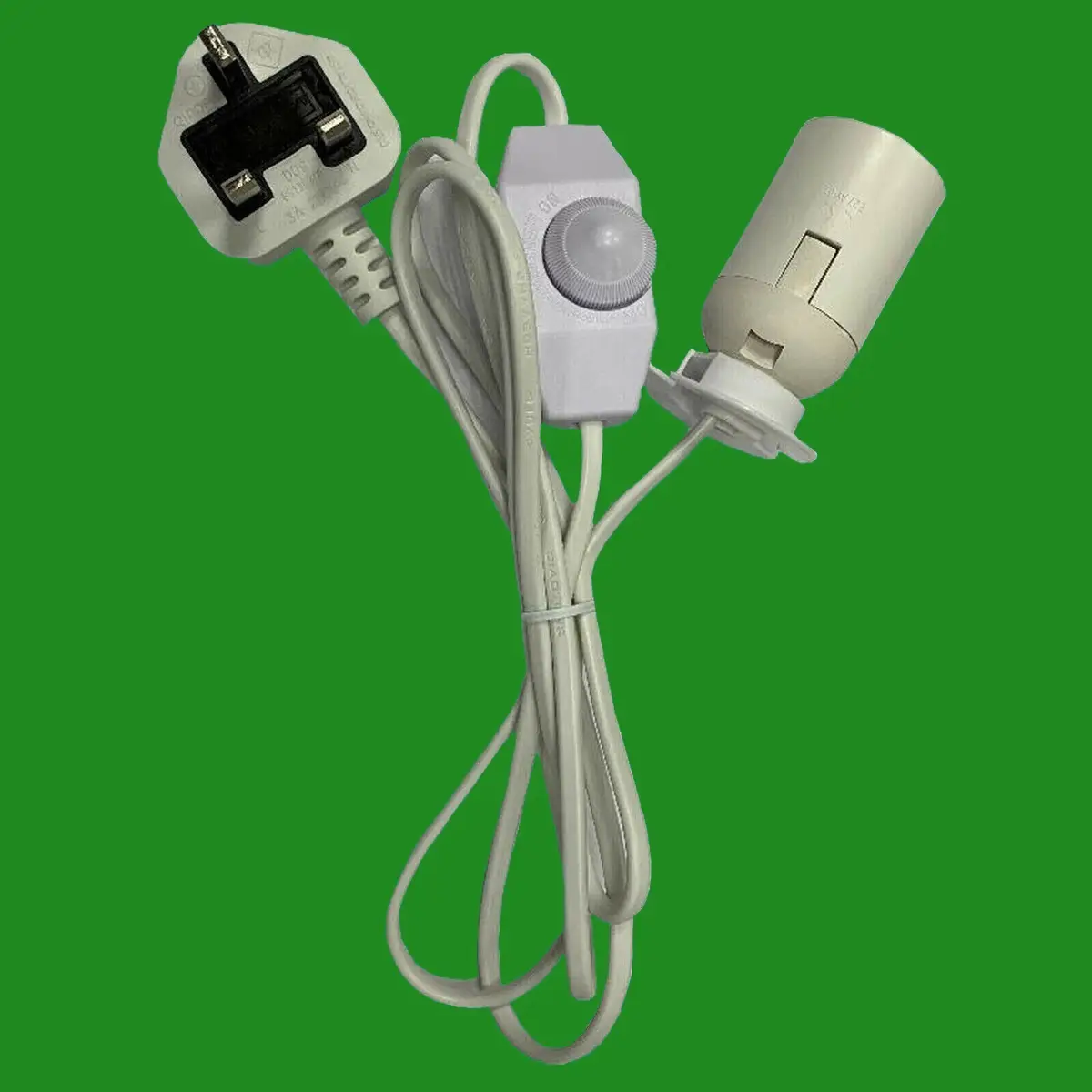 25x ES E27 White UK Plug Light Bulb Holder Inline Dimmer Switch Desk Table Lamp