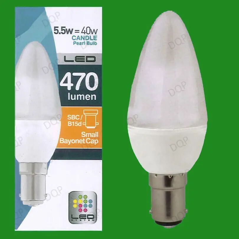 50x 5.5W LED Ultra Low Energy, Instant On, Pearl Candle Light Bulb, SBC B15 Lamp