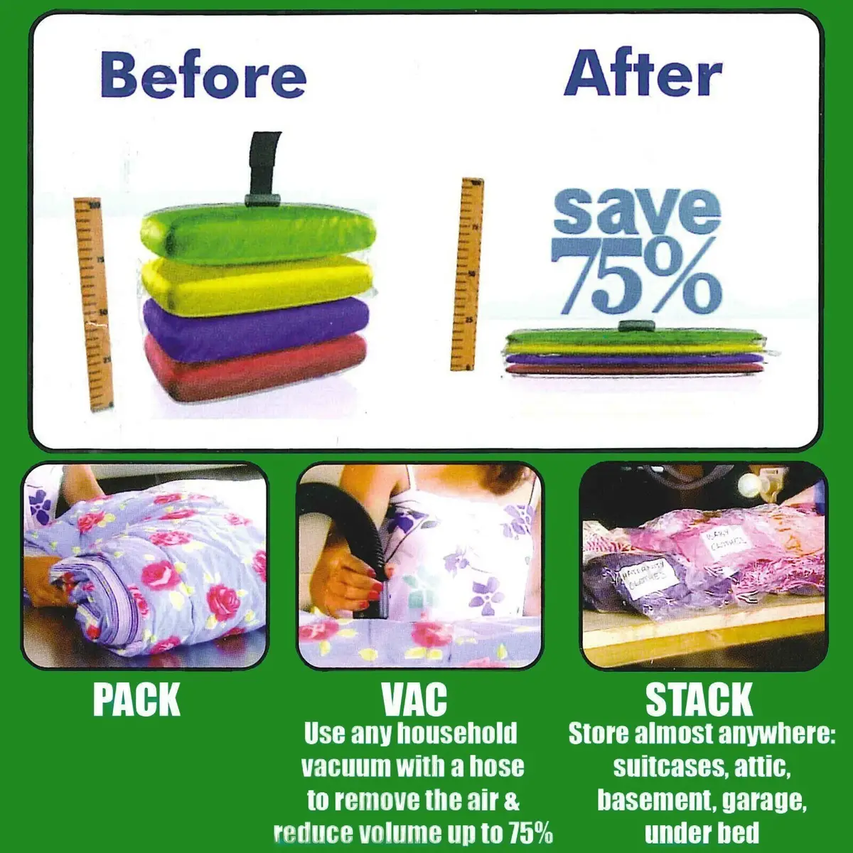 6x 50x70cm Travel Vacuum Bag, Zip Lock, Holiday Luggage Space Saving Suitcase - image 2 | Free standard UK delivery included | Discount Quality Products