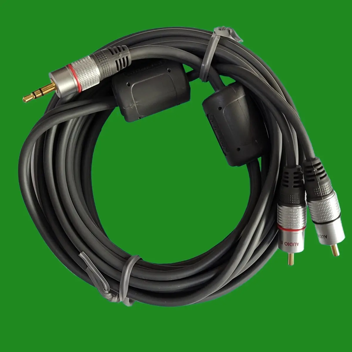 5m 3.5mm Jack Plug to 2x Phono RCA Plug AV TV DVD Video Lead Cable Chrome Plated