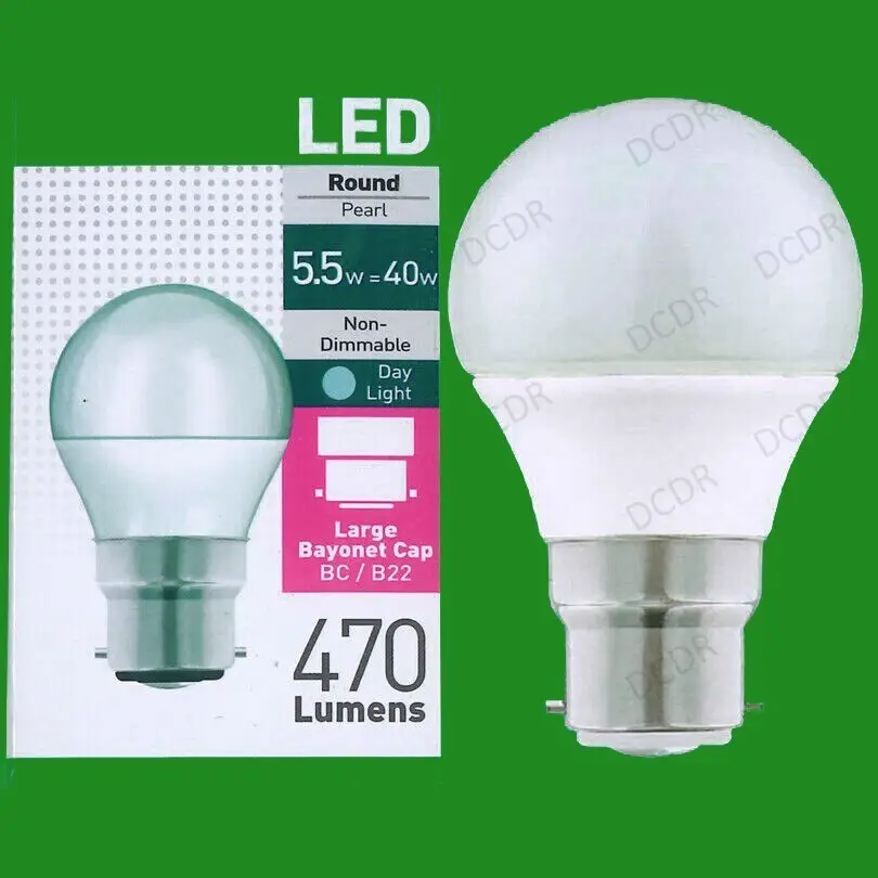 1x 5.5W = 40W LED Pearl Round Light Bulbs BC B22 Lamp 6500K Daylight White