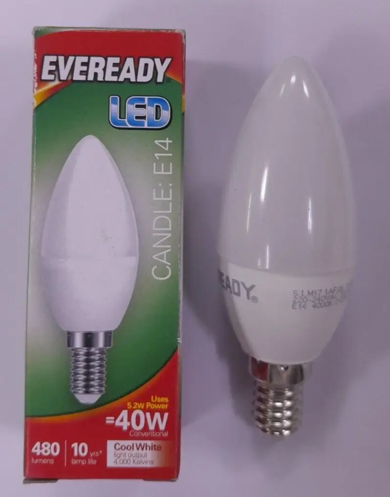 5.2W (=40W) Eveready LED Pearl 4000K SES E14 Small Screw Candle Light Bulb
