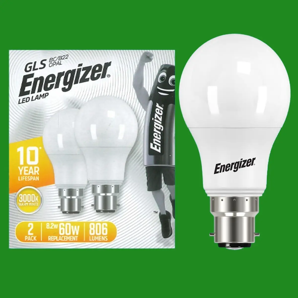 4x 8.2W (=60W) LED GLS 3000K Warm White Opal BC B22 Bayonet Cap Light Bulb Lamp