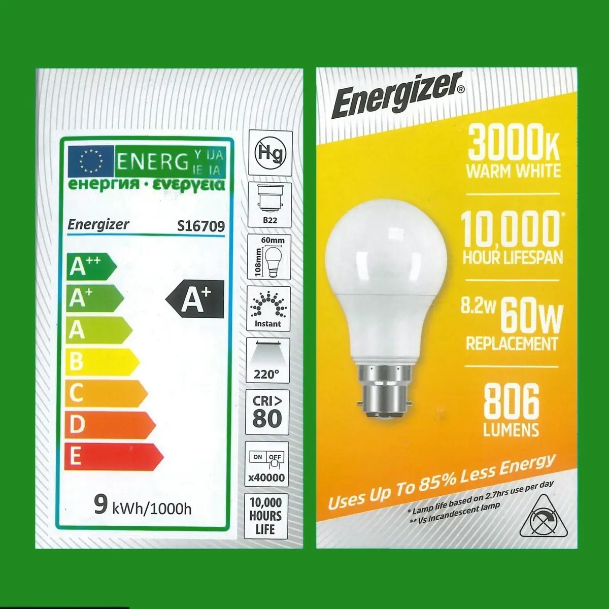 4x 8.2W (=60W) LED GLS 3000K Warm White Opal BC B22 Bayonet Cap Light Bulb Lamp - image 4 | Free standard UK delivery included | Discount Quality Products