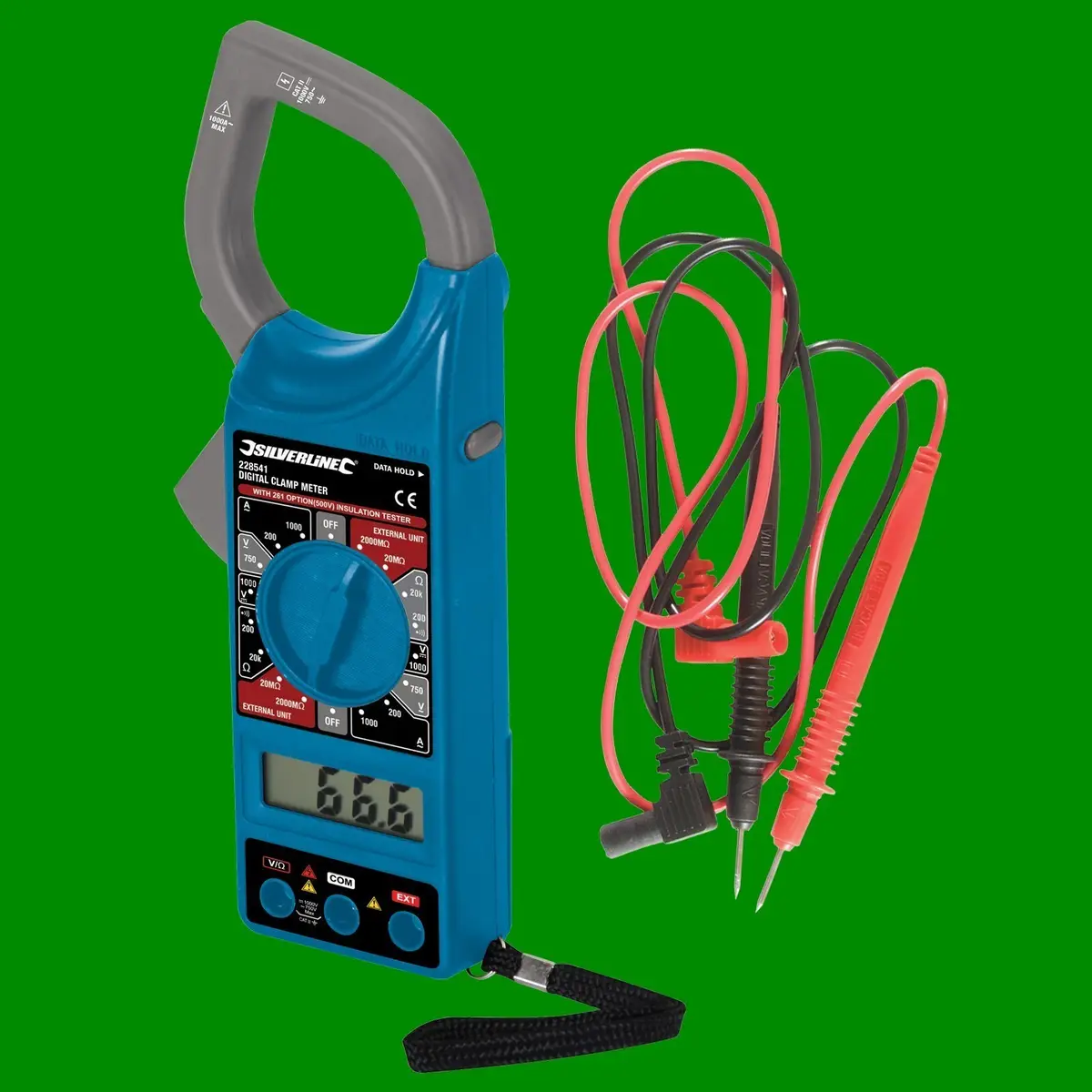 Digital Clamp Meter 1000A AC, LCD Display, Includes 10A Test Leads &amp; Soft Case