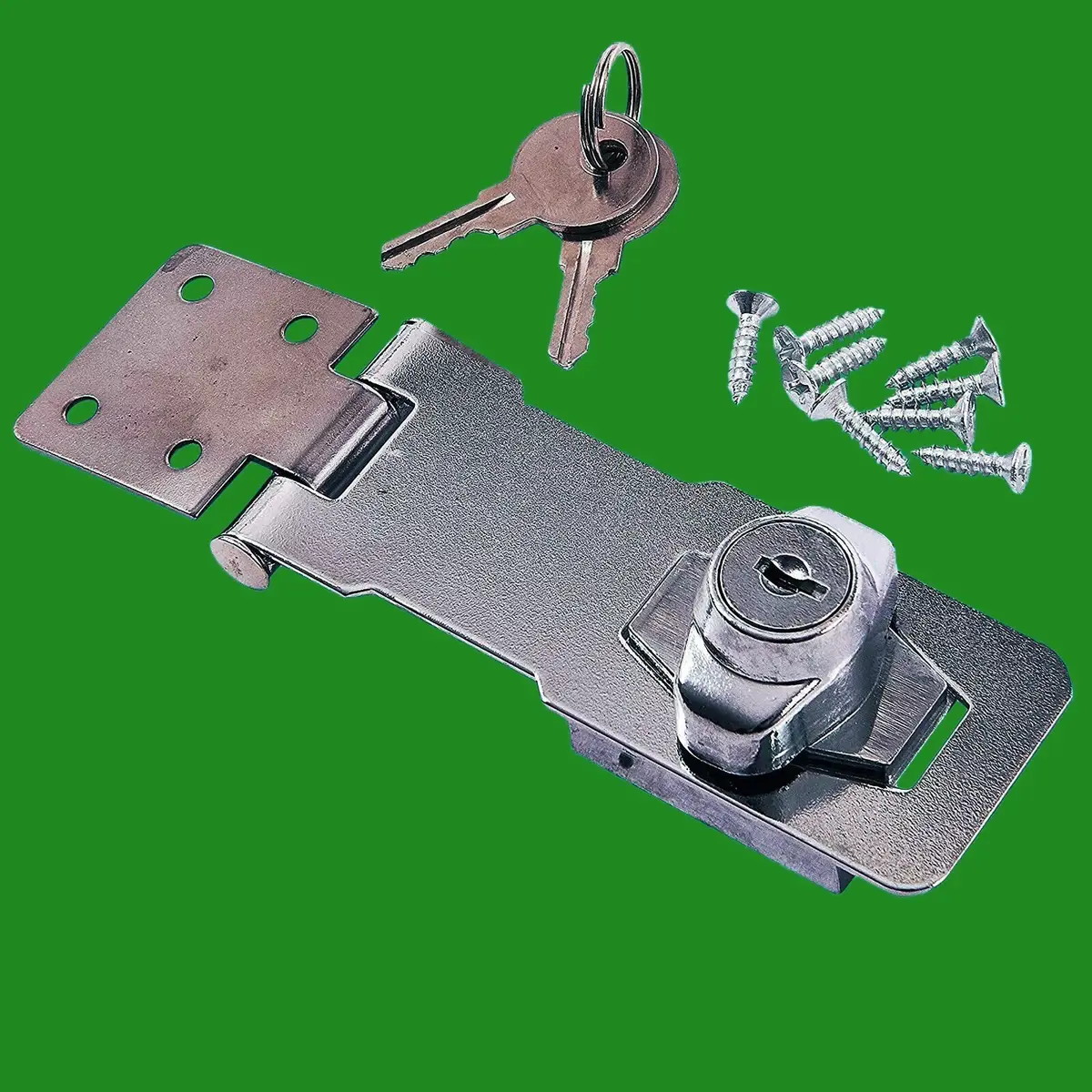 1x 100mm Self Locking Hasp Lock Latch and Fittings For Cabinets, Storage Units