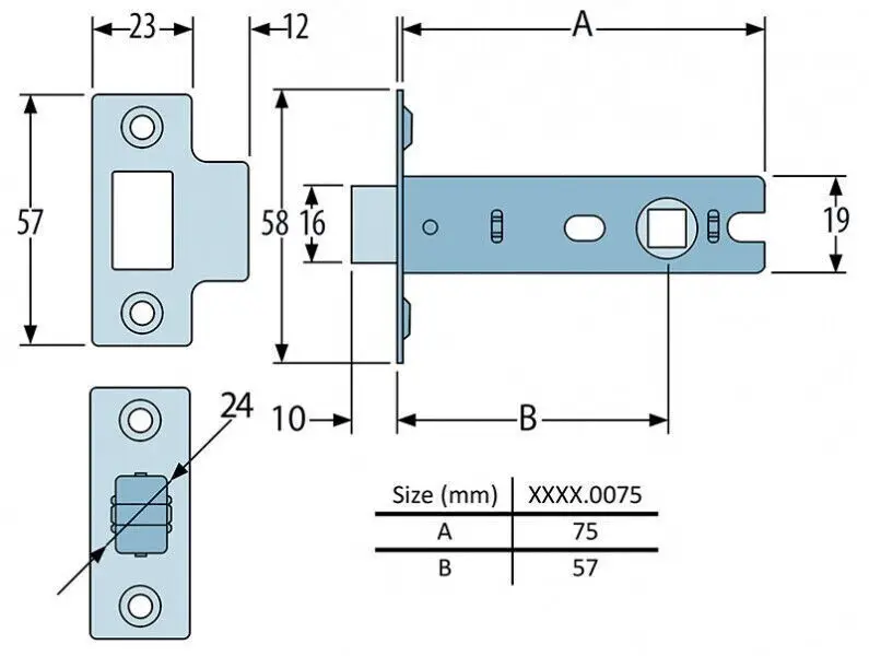 1x 75mm / 3" Inch Brass Fire Door Bolt Through Tubular Latch CE Rated CF 5531 - image 2 | Free standard UK delivery included | Discount Quality Products