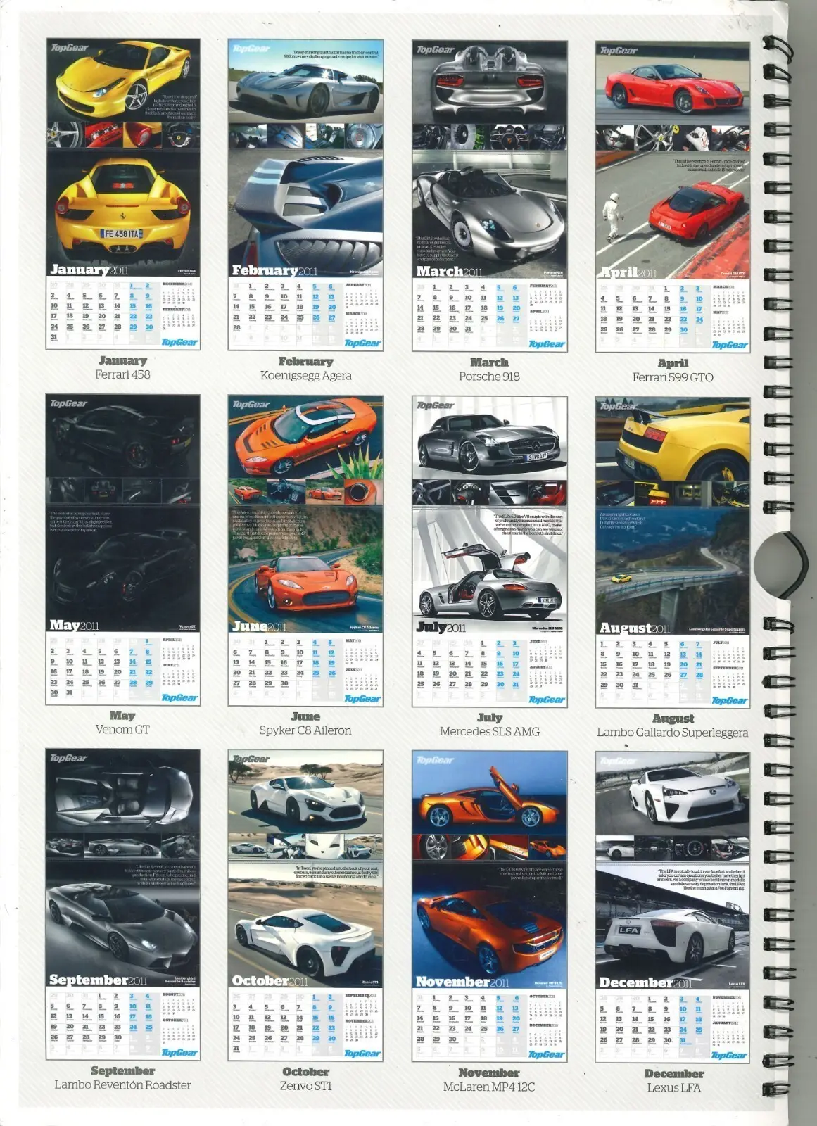 BBC Top Gear Supercar Calendar 2011, Race Cars, Porsche 918, Ferrari 599 GTO - image 2 | Free standard UK delivery included | Discount Quality Products