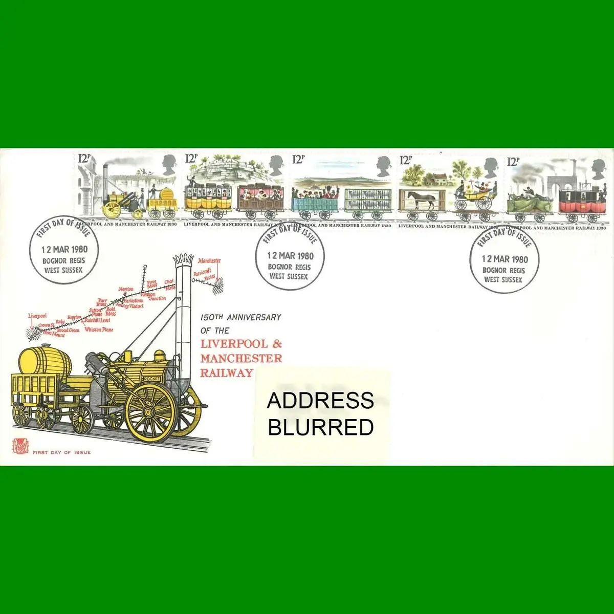 FDC Liverpool &amp; Manchester Railway 150th Anniversary First Day Cover, 12.3.1980