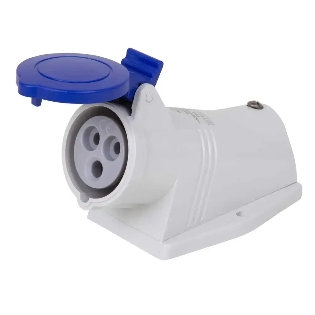 Scame 16A 240V Outdoor Socket Blue 2P+E 3 Pin Angled Industrial Socket 513.1653