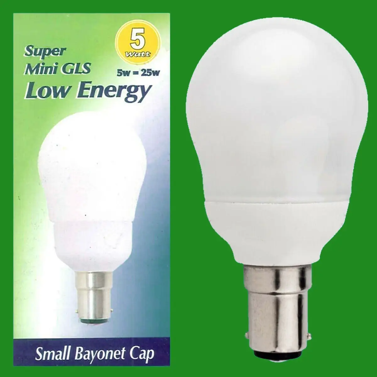 4x 5W (=25W) Low Energy Super Mini GLS Light Bulb SBC B15 Small Bayonet Lamp