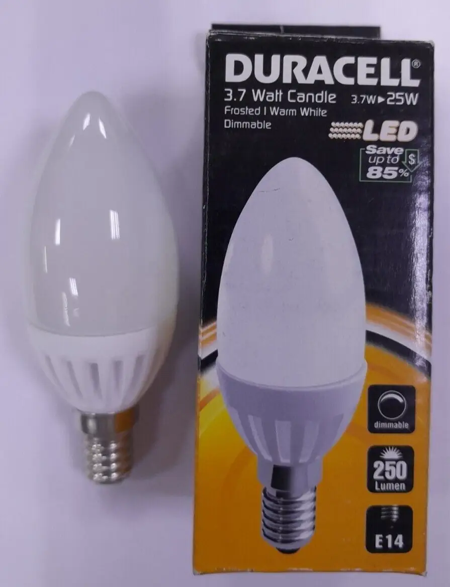 1x 3.7W (=25W) Dimmable Duracell LED Pearl Candle Instant On Light Bulb SES E14