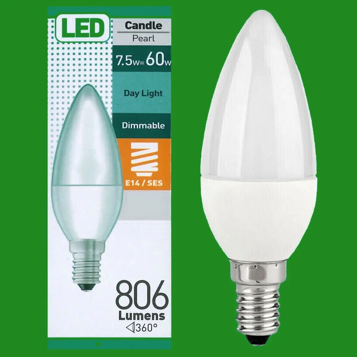 6x 7.5W (=60W) Dimmable Pearl LED Candle, SES E14, Daylight 6500K, Light Bulb