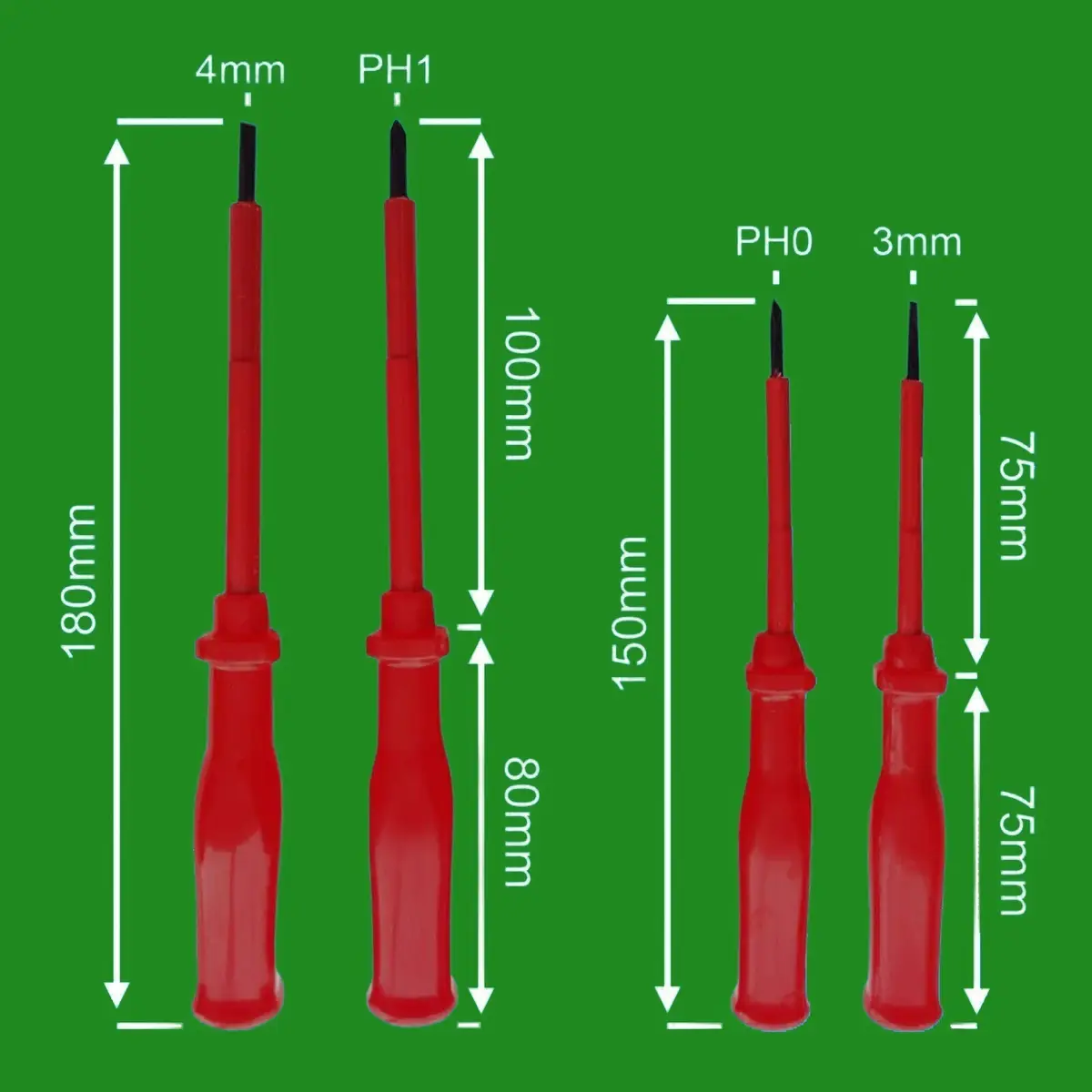 4pc Insulated Screwdriver Set Carbon Steel, Philips, Slotted, PH0, PH1, 3mm, 4mm - image 3 | Free standard UK delivery included | Discount Quality Products