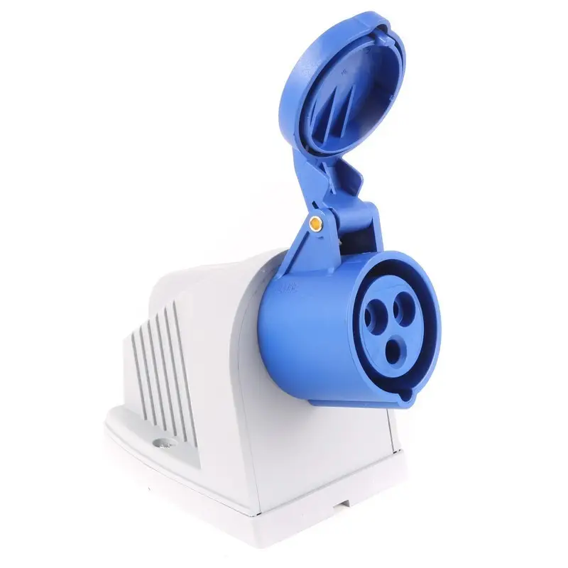 CED 16A 240V Outdoor Socket Blue 2P+E 3 Pin Angled Industrial Caravan Socket